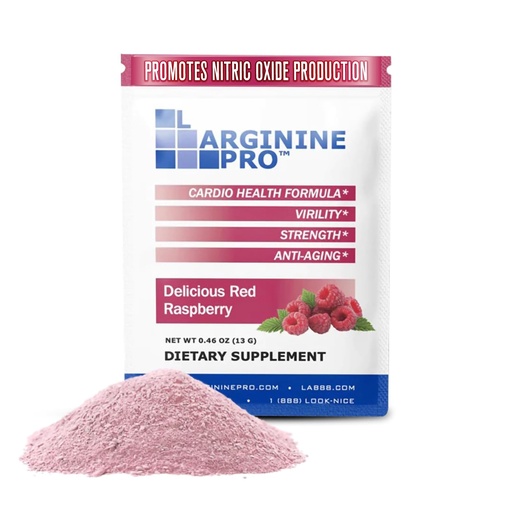 [BRSWYZAOOABBA2AU] L-ARGININE PRO Supplement Powder | 30 Packets Single Serve Travel Size | 5,500mg of L-arginine Plus 1,100mg L-Citrulline, Raspberry