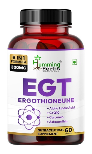[BRSRABLQOUOW2CY4] Humming Herbs EGT Supplement, 6in1 Complex of 10 mg Ergothioneine, 100 mg ALA, 100 mg CoQ10, 6 mg PQQ, Curcumin (95% Curcuminoids), 4 mg Astaxanthin – Longevity Essential, 320mg, 60 Veg Caps