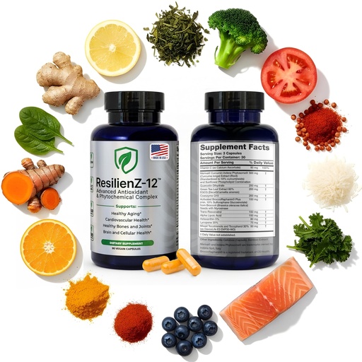 [BRSREHDYBEJWOF3F] ResilienZ-12 — Longevity Supplement Stack | 12-in-1 Daily Healthy Aging Formula | Meriva Curcumin, Sulforaphane, CoQ10, Resveratrol, EGCG, Astaxanthin | Dietitian-Formulated | Vegan, Non-GMO