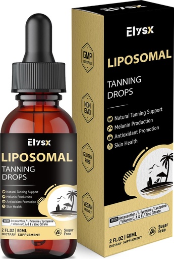 [BRSREYIDAQCW2CL2] Liposomal Tanning Drops to Drink, Drinkable Liquid Astaxanthin 24mg with Lycopene, L-Tyrosine & Vitamins, Natural Tanning Support & Skin Health, Lemon Flavor, Sugar Free, 2 FL OZ