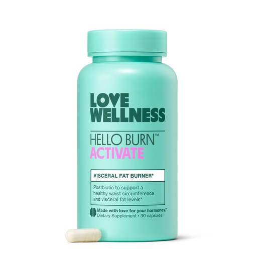[BRSRAAIYCJYBE3LB] Love Wellness Hello Burn Activate | Support Visceral Fat Burn with HT BPL1 Postbiotic | Supports Healthy Waist Circumference, Longevity and Metabolic Wellness | 30 Count