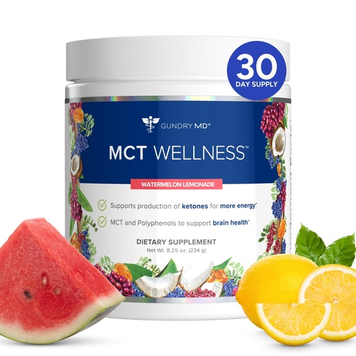 [BRSROZYCOF4AIYLP] Gundry MD MCT Wellness Powder to Support Energy, Ketone Production and Brain Health, Keto Friendly, Sugar Free (30 Day Supply, Watermelon Lemonade)