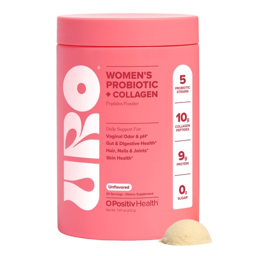 [BRSRGHYCAACQADLO] URO Women’s Probiotic + Collagen Peptides Powder – Vaginal, Skin & Gut Health In One Daily Scoop – With Hydrolyzed Collagen Peptides, Probiotic Blend, and XOS Prebiotics – 20 servings