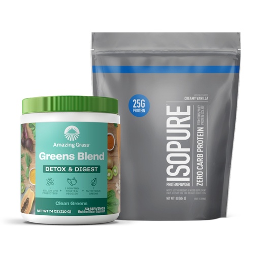 [BRSROGAQCIPBAFD3] Build Your Smoothie Immunity Bundle with Isopure Zero Carb Creamy Vanilla Protein Powder (15 Servings) and Amazing Grass Greens Blend Detox & Digest (30 Servings)