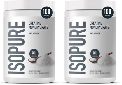 [BRSRGGQNPJ5BSDLF] Isopure 100% Pure Creatine Monohydrate Powder,Sugar Free,Unflavored,5g Creatine Monohydrate Per Serving,1.1 Lbs,100 Servings (Packaging May Vary),(Pack of 2)
