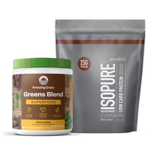 [BRSROGIEOJ4BSEY3] Build Your Smoothie Isopure Chocolate Bundle Dutch Chocolate Low Carb Protein Powder (14 Servings) and Amazing Grass Greens Chocolate Blend Superfood (30 Servings)