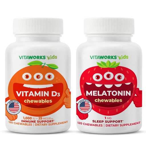 [BRSROEL7CQNAGG3K] Kids Vitamin D3 1000 IU Chewables + Melatonin 1mg Chewables Bundle