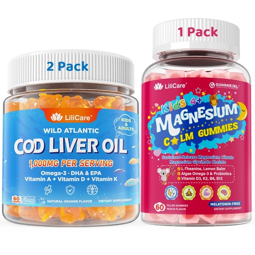 [BRSRGBANCEMQYH32] LILICARE Bundle: Cod Liver Oil Gummies 1 Pack & Magnesium Glycinate Gummies for Kids 4+ 1 Pack