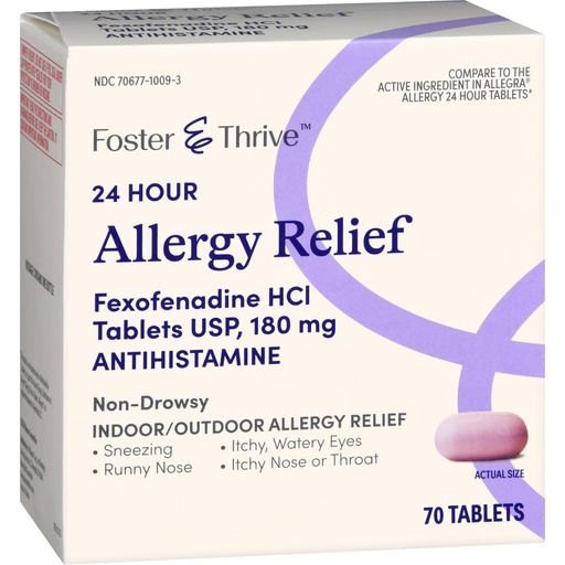 [BRSROATQC57GECIZ] Foster & Thrive 24 Hour Allergy Relief, Non-Drowsy, All Day Rellief of Indoor & Outdoor Allergies, Fexofenadine Hydrochloride Tablets, 180 mg, 70 Count