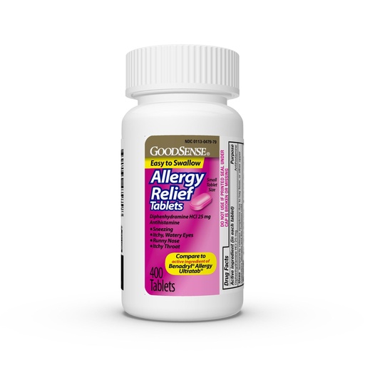 [BRSWIFIIC4IGIAIV] GoodSense Allergy Relief Diphenhydramine HCl 25 mg, Antihistamine Tablets for Symptoms Due to Hay Fever and Upper Respiratory Allergies, 400 Count White