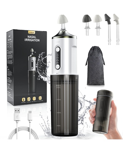 [BRSREFQCOUCAO3LF] Nasal Irrigation System Electric Neti Pot Sinus Rinse Machine 200ml for Adults & Kids with 4 Nozzles & 30 Salts, USB-C Charge, Gentle Nasal Irrigation Device for Sinus Relief & Allergy（Gray）