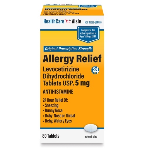 [BRSWGGQNOV6WECI2] HealthCareAisle Allergy Relief - Levocetirizine Dihydrochloride Tablets USP, 5 mg - 80 Tablets - Original Prescription Strength Allergy Medication, 24-Hour Relief, 80 Count (Pack of 1)