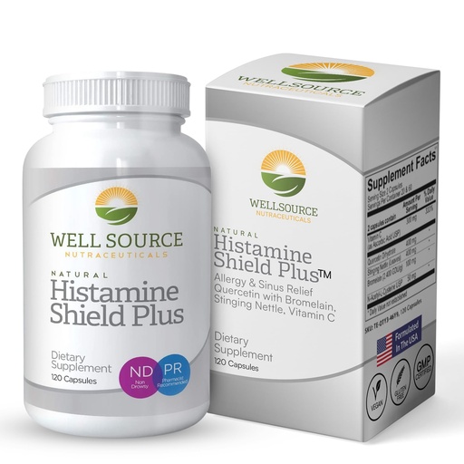 [BRSWGEIBAEBAAYA2] Histamine Shield Plus™ Natural Antihistamine Supplement for Adults, Sinus & Allergy Relief for Pollen, Pet Dander, Dust, Mold, and Odors, Quercetin with Bromelain & Stinging Nettle 120 Capsules