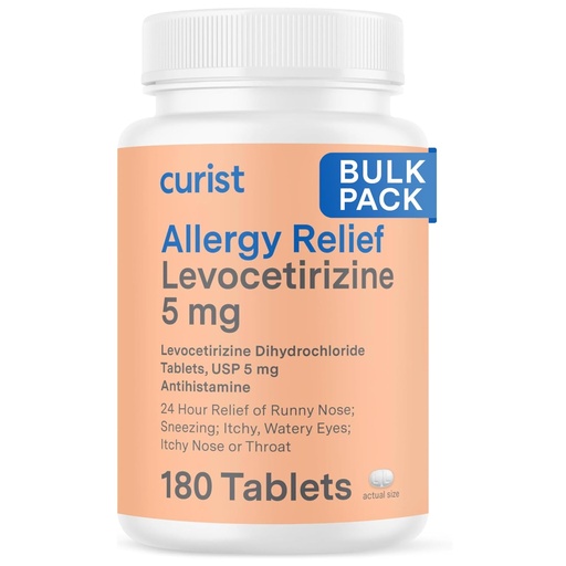[BRSRAZLQCAFWCGQV] Curist Levocetirizine 5 mg (180 Tablets) Allergy Pills, 24 Hour Allergy Relief - Allergy Medicine