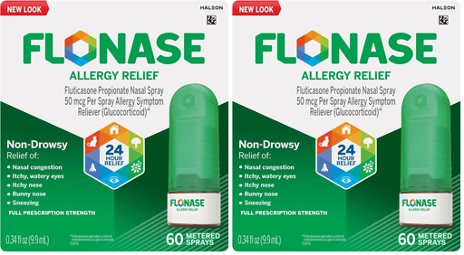 [BRSRGGQKA4FGAD3V] Flonase Allergy Relief Nasal Spray,24 Hour Non Drowsy Allergy Medicine,Metered Nasal Spray - 60 Sprays,(Pack of 2)
