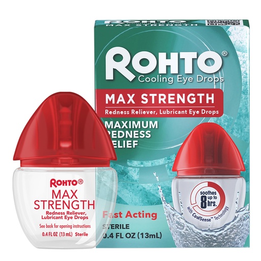 [BRSWIGL2BIMGA232] Rohto Max Strength Redness Reliever, Lubricant Eye Drops, Fast, Cooling Relief for Red, Dry, Itchy Eyes, Redness and Dryness Symptom Relief, Soothing Eye Drops, 0.4 fl oz Bottle