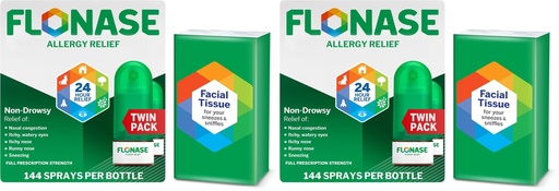 [BRSRGGQLPIMBGHL6] Flonase Allergy Relief Nasal Spray,24-Hour Non-Drowsy Multi-Symptom Relief 144 Sprays Plus Bonus Pack of Tissues,(Pack of 4)