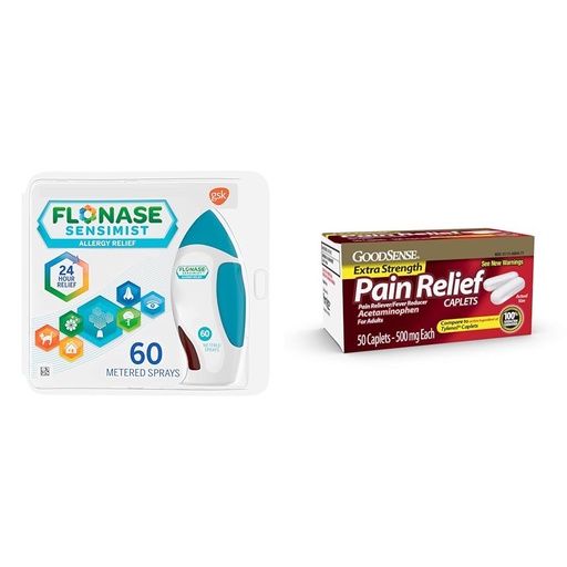 [BRSRAY33CMCBUF3O] Flonase Sensimist Allergy Relief Nasal Spray, 60 Sprays & GoodSense Extra Strength Pain Relief Acetaminophen Caplets, 50 Count