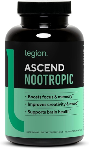[BRSWGZA7CJ7RYE33] LEGION Athletics Ascend Nootropic - Suplementos cerebrales totalmente naturales para la memoria y el foco - Suplemento Nootropics Brain Support con Alpha-GPC - Suplemento cerebral para la alerta " Mood Support, 30 Servings