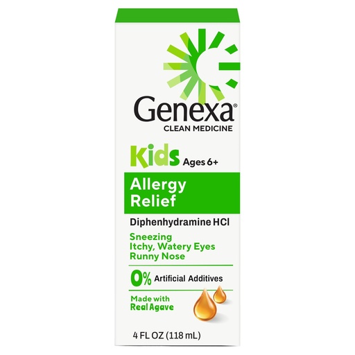 [BRSWYHD4BMDWC33X] Genexa Kids Allergy Medicine | Clean Allergy Relief for Children | Diphenhydramine 4 fl oz | Treats Runny Nose, Sneezing & Itching | Vegan & Non-GMO | Organic Agave Syrup Flavor | Ages 6+