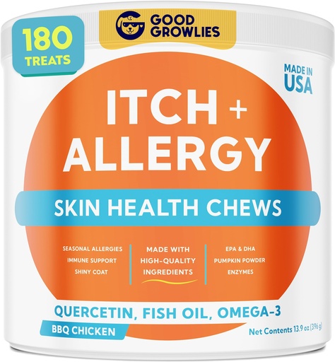 [BRSREHAHAV6AYYDB] Dog Allergy Relief Chews — Anti-Itch Skin & Coat Supplement: No Fillers, Just Flavor - Itchy Skin Relief Treatment w/Omega 3 Fish Oil - Itching&Paw Licking - Dry Skin&Hot Spots - BBQ Chicken