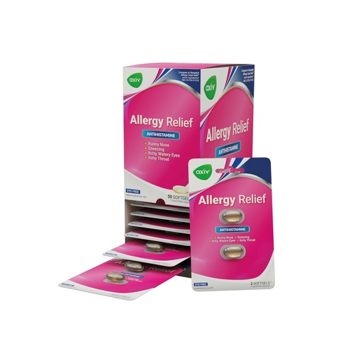 [BRSREGAYCIMRGALG] AXIV Allergy Relief Softgels, Antihistamine Medicine & Cold Symptom Relief, Dye-Free Liquid Gels, 25 mg Diphenhydramine HCl, Runny Nose, Sneezing, 25 Blister Packs (2 Softgels Each, 50 Total)