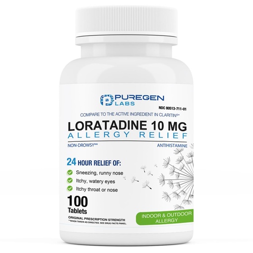 [BRSRMHA5PN5WMA3V] Puregen Labs Allergy Relief, Loratadine 10mg, 100 Tablets – 24 Hour Non-Drowsy Antihistamine Allergy Medicine for Runny Nose, Sneezing, Itchy, Watery Eyes