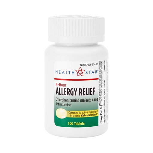 [BRSROC34CMHA2A3L] GeriCare Allergy Relief Chlorpheniramine Maleate 4 mg, Antihistamine Tablets, 100 Count (Pack of 1)