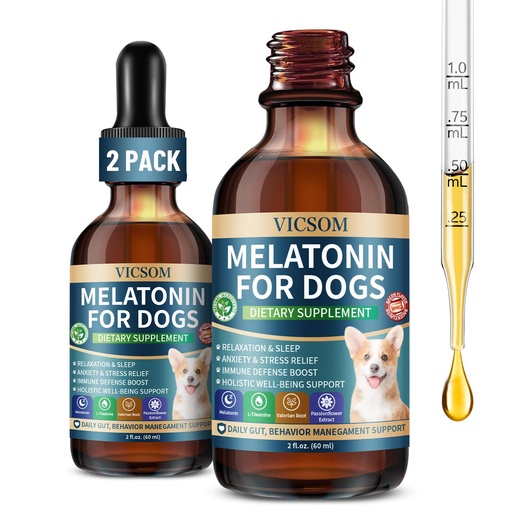 [BRSREFD5OYPBG2DF] Liquid Melatonin for Dogs, 2 Pack Dog Melatonin for Small Medium Large Dog Sleep Aid, Stress & Anxiety Relief, Calm Aid for Dogs Puppies, Support Relaxation & Deep Sleep, 60ml x2