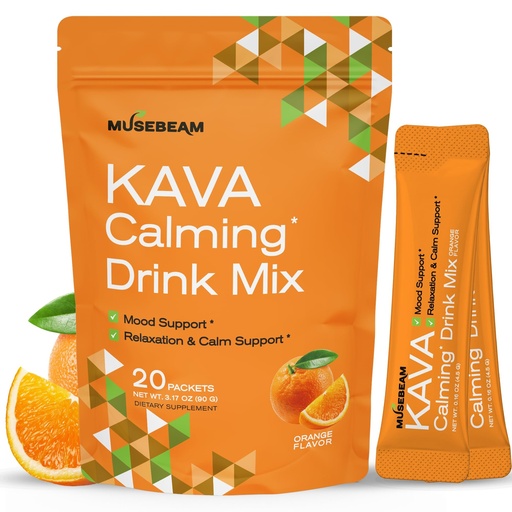 [BRSRGCQPDJ7RUHTF] MuseBeam Kava Calming Drink Mix - Non-Alcoholic Instant Powder Drink with Kava & Lemon Balm Extract for Calm & Relaxation - Vegan Sugar Free Orange Flavored Mix 20 Packets