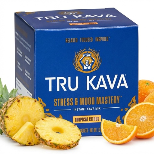 [BRSRECAHBUPGAYLO] TRU KAVA Whole Root Kava Powder Drink Mix - Ceremonial Grade Noble Kava from Vanuatu, Instant Calm Focus & Social Ease, Kavalactone Rich, Non-Extract, Lab Tested - 12 Sachets