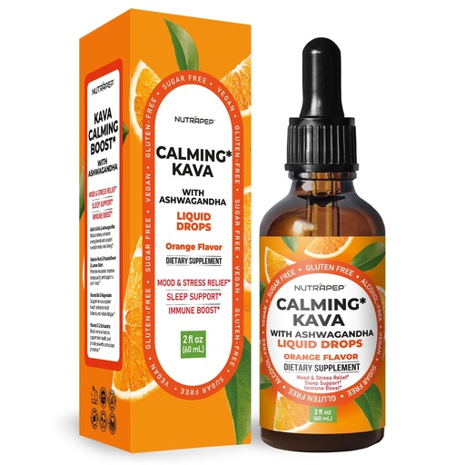 [BRSRGAALCIBREFLF] NutraPep Kava Ashwagandha Extract Liquid Drops - Calming Adaptogen Supplement with Valerian Root Passionflower Lemon Balm for Mood Rest Stress Support - Alcohol-Free Vegan Gluten-Free Non-GMO