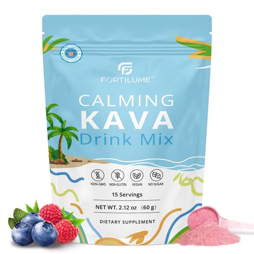 [BRSREGQLO4HWEFLU] Calming Kava Drink Mix, Instant Kava Powder, Low-Calorie, Non-Alcoholic | Plant-Based Relaxation Alternative Beverage | 15 Servings (Berry)