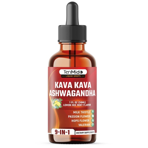 [BRSREGAQOR7QYHLH] 9in1 Kava Kava Root Extract Liquid with Ashwagandha, Milk Thistle, Passion Flower, GABA, L-Theanine, Hops Flower, Valerian, and Lemon Balm - 30ml 1 Fl Oz
