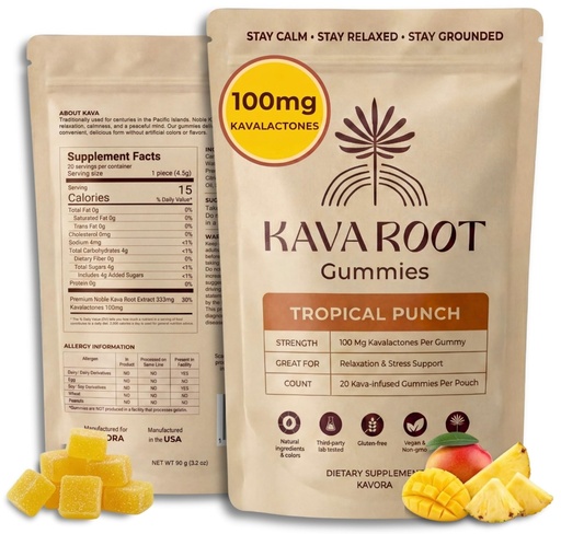 [BRSRGFAOBF7QEDL2] Kava Gummies 100mg Kavalactones Per Gummy – Premium Noble Kava Extract Supplement for Relaxation & Stress Support – Vegan, Non-GMO, Gluten-Free – Tropical Punch – 20 Count