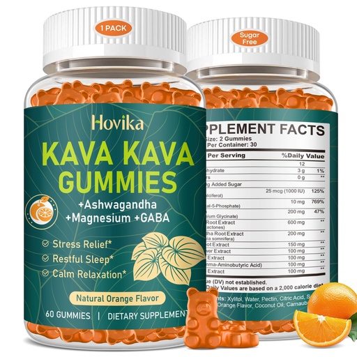 [BRSREC35CEHQ4F3V] Kava Kava Gummies - Kava Root Extract with Ashwagandha, GABA & Magnesium for Calm Relaxation, Sleep & Stress Support - Sugar Free Orange, Vegan 60 Count