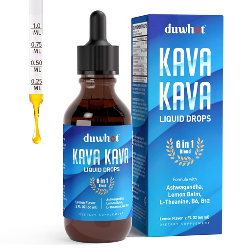 [BRSRACYNCJ6QO3T3] duwhot Kava Kava Extract Liquid Drops with Ashwagandha Lemon Balm L-Theanine, High Potency Kava Root Extract Tincture Supplement for Relaxation, 2 Fl Oz