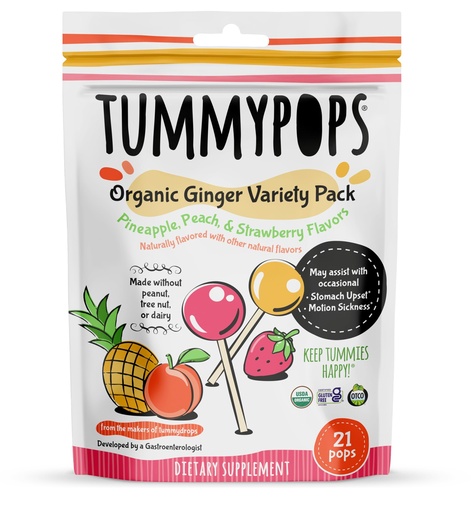 [BRSWYHQEDJYGKYAY] USDA Organic Tummypops Ginger Variety Pack (Pineapple, Peach, & Strawberry)