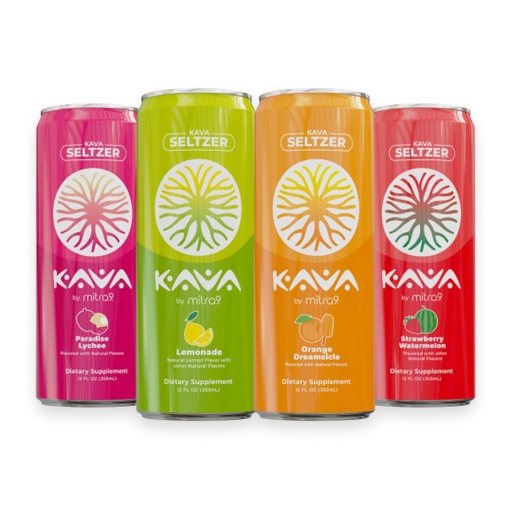 [BRSROGI2OYAQIYDO] Mitra9 | Variety Pack Kava Seltzer - Sparkling Relaxation Drink | 4-Pack | Non-Alcoholic Alcohol Alternative | 500mg Kava Root Extract | Low Calorie, Plant Based Stress Relief & Calm | 12 fl oz Cans