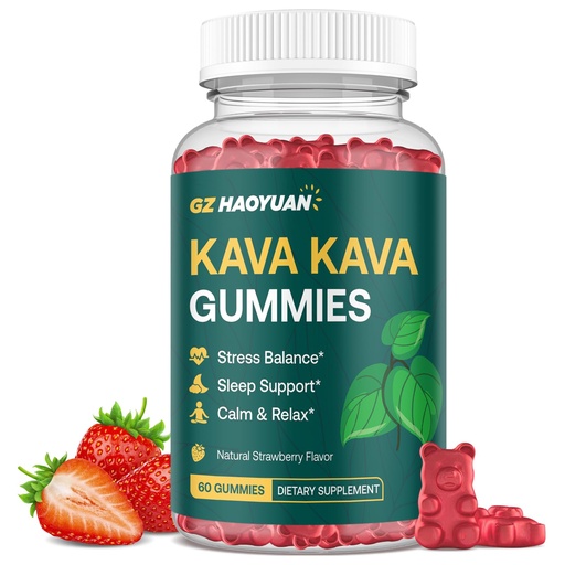 [BRSRGYYQCEHGCHTD] Kava Kava Gummies for Calm, Relaxation & Natural Sleep - High Potency Kava Root Extract Supplement with Ashwagandha, Magnesium & Vitamin B6, Sugar-Free, Melatonin-Free, Vegan 60 Ct