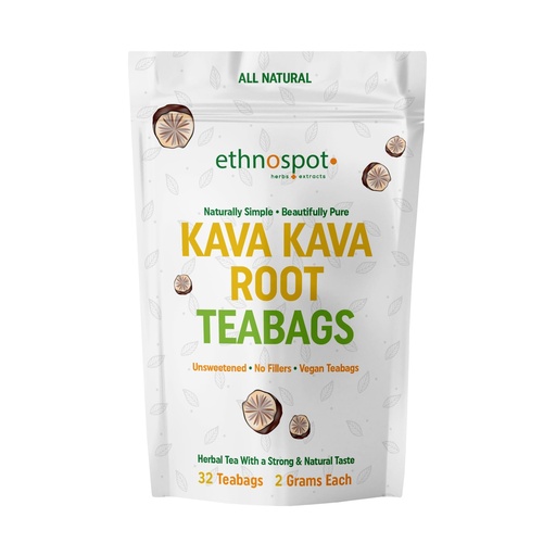 [BRSRMAAYDIPAIAY3] Kava Kava Root Teabags - Kava Kava Tea Pure - 100% Natural Herbal Tea for Stress Support Relaxation Improves Mood and Nervous System - Feel Happy Tea - 2 Gram Teabags - 32 Vegan Teabags