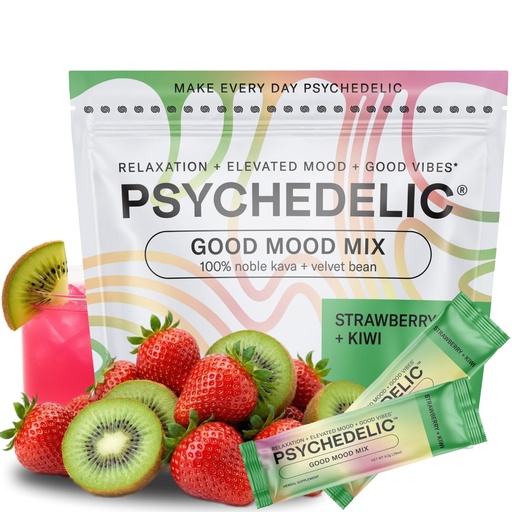 [BRSREZT4DIMWO23L] Psychedelic Water Calming Kava Drink Mix - Kava kava Flavored Drink Mix - Easy Open Single-Serving - Flavored Kava - Mucuna Pruriens - Stevia - Adaptogen Mocktails - 14 Sticks - Strawberry Kiwi