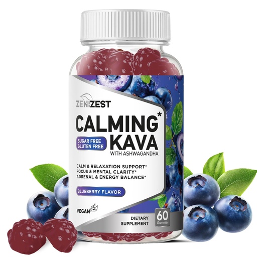 [BRSREAIOOJ7R623G] Kava Kava Ashwagandha Gummies - Calming Adaptogen Supplement with Lemon Balm Passionflower for Sleep Calm Relaxation & Stress Support - Vegan Sugar-Free Gluten-Free Non-GMO Blueberry Flavor