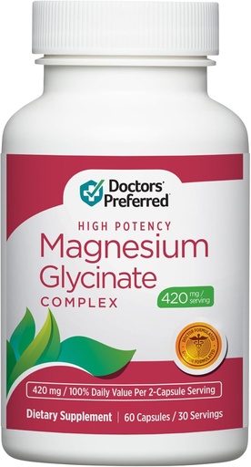 [BRSROAIYCJ5QIELO] DOCTORS PREFERRED High Potency Magnesium Glycinate Complex- Doctor-Developed Formula for Heart Health, Mood Support and More ← 420 mg per Serving ← 30-Day Supply