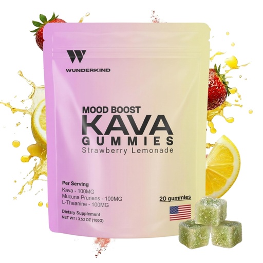 [BRSREH35BEOQKELA] WUNDERKIND Kava Gummies Extra Strength — High Potency 70% Kavalactones | Noble Kava Root Extract | Vegan, Sugar-Free, No Gelatin | L-Theanine | Strawberry Lemonade