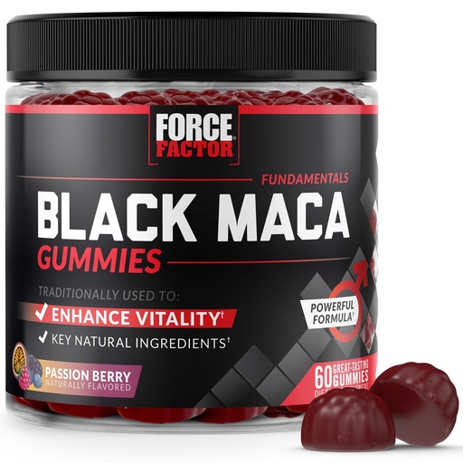 [BRSW2GQDC4DWCA3G] Force Factor Black Maca Gummies for Men & Women, Boost Energy, Strength, Drive & Vitality, BioPerine & Selenium for Superior Absorption, Peruvian Black Maca Root Extract, Passion Berry, 60 Gummies