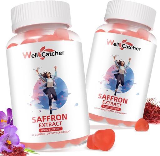 [BRSRAEANDEOWY33A] Saffron Gummies for Adults Kids - Organic Saffron Extract Supplement for Men Women Sugar Free for Mood Balance Support Better Sleep Metabolism with Vitamins Non GMO Strawberry Flavored 60 Days Supply