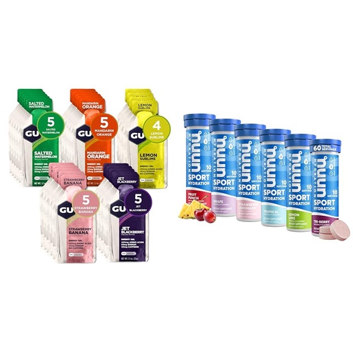 [BRSROAIPCQCWGHQU] GU Energy Original Sports Nutrition Energy Gel, 24-Count, Assorted Fruity Flavors & Nuun Sport Electrolyte Tablets for Proactive Hydration, Variety Pack, 6 Pack (60 Servings)
