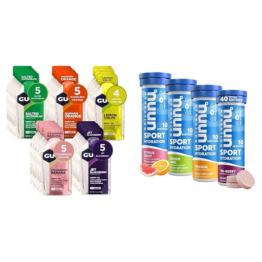 [BRSROAIPCQJRMHQU] GU Energy Original Sports Nutrition Energy Gel, 24-Count, Assorted Fruity Flavors & Nuun Sport Electrolyte Tablets for Proactive Hydration, Mixed Citrus Berry Flavors, 4 Pack (40 Servings)