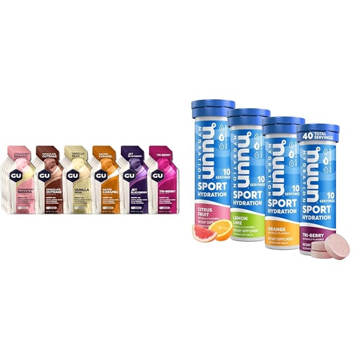 [BRSROAIKCUCWG2DZ] GU Energy Original Sports Nutrition Energy Gel, 24-Count, Assorted Flavors & Nuun Sport Electrolyte Tablets for Proactive Hydration, Mixed Citrus Berry Flavors, 4 Pack (40 Servings)